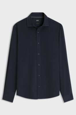 Regular-fit shirt in baby-corduroy cotton, Dark Blue