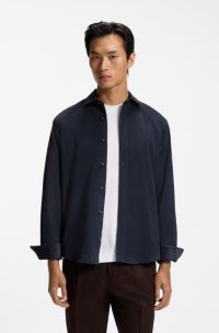 Camicia regular fit in velluto a coste sottili di cotone, Blu scuro