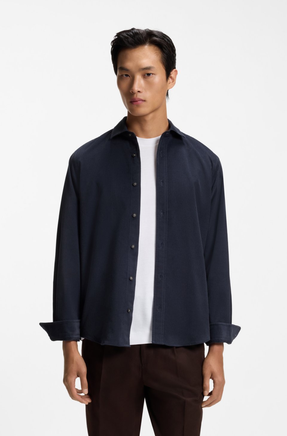Regular-fit shirt in baby-corduroy cotton