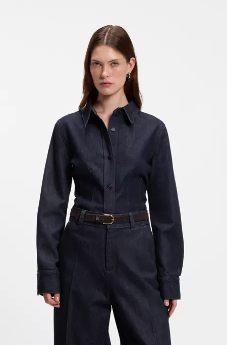 Slim-Fit Denim-Hemd mit Naht-Details