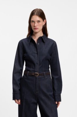 Slim-fit denim shirt with stitched detailing