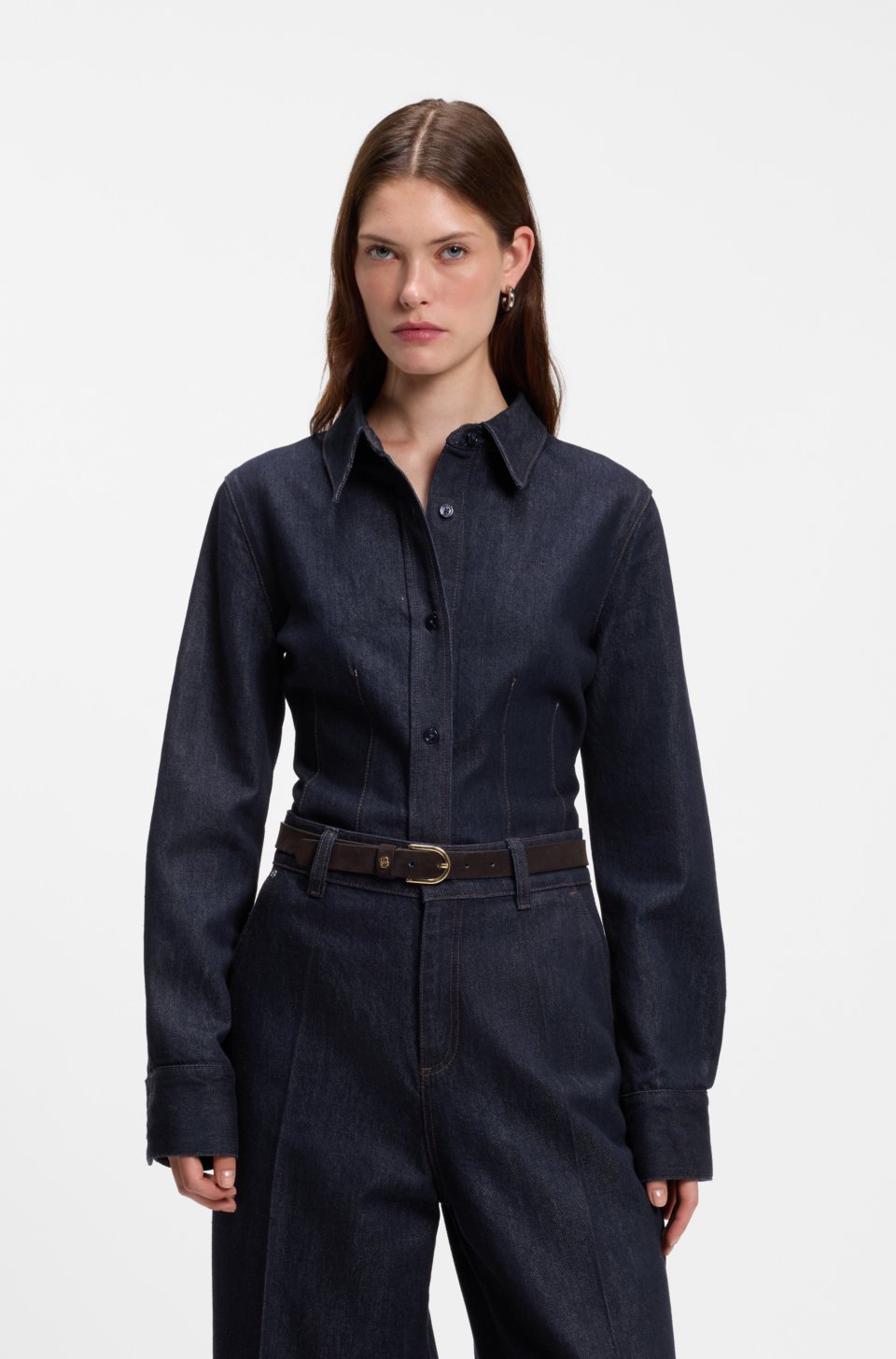 Slim-fit denim shirt with stitched detailing