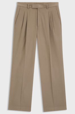 Relaxed-fit formal trousers in Italian stretch cotton, Light Brown