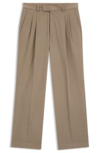 Relaxed-fit formal trousers in Italian stretch cotton, Light Brown