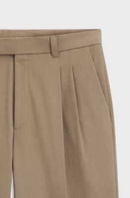 Relaxed-fit formal trousers in Italian stretch cotton, Light Brown