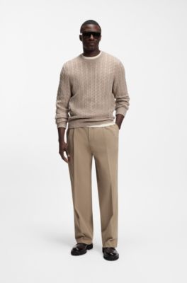 Relaxed-fit formal trousers in Italian stretch cotton, Light Brown
