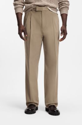 Relaxed-fit formal trousers in Italian stretch cotton, Light Brown