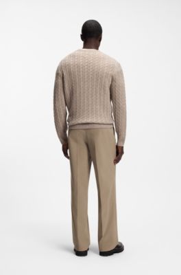 Relaxed-fit formal trousers in Italian stretch cotton, Light Brown