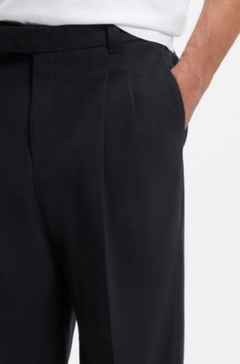 Relaxed-fit formal trousers in Italian stretch cotton, Dark Blue