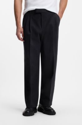 Relaxed-fit formal trousers in Italian stretch cotton, Dark Blue