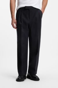Relaxed-fit formal trousers in Italian stretch cotton, Dark Blue