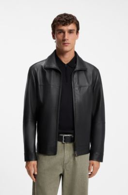 Zipped leather jacket, Black