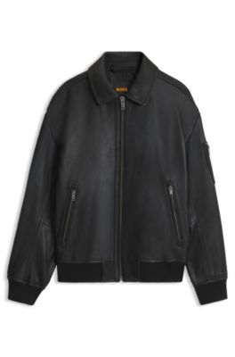 Regular-fit leather jacket , Black