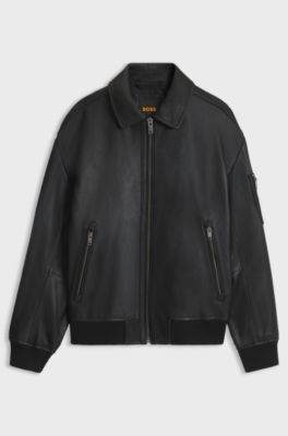Regular-fit leather jacket , Black