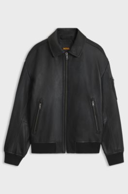 Regular-fit leather jacket , Black