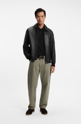 Regular-fit leather jacket , Black