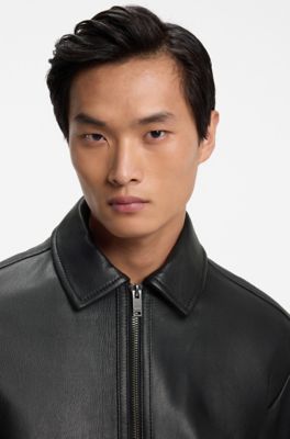 Regular-fit leather jacket , Black