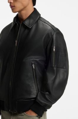 Regular-fit leather jacket , Black
