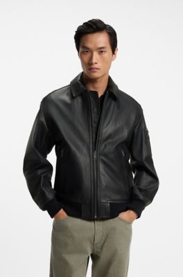 Regular-fit leather jacket , Black