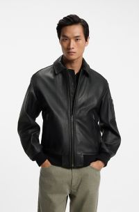 Regular-fit leather jacket , Black