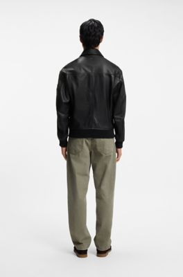 Regular-fit leather jacket , Black