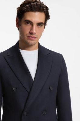 BOSS BY BECKHAM long coat in virgin wool and cashmere, Dark Blue