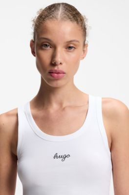 Linne i extra slim fit med logga i pufftryck, Vit