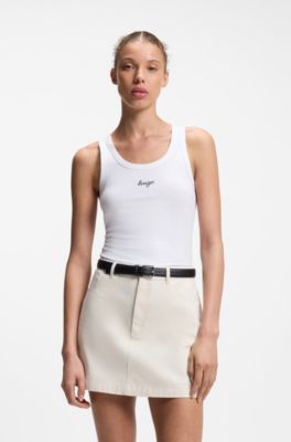Extra-slim-fit tank top with puff-print logo, White