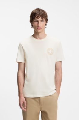 Regular-fit T-shirt van katoen met print van een jeansknoop, Naturel
