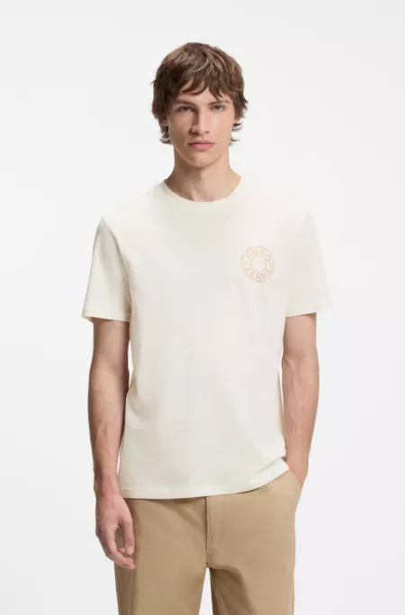 Regular-fit T-shirt in cotton with jeans-button print