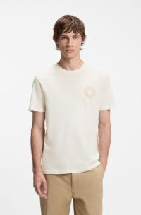 Regular-fit T-shirt in cotton with jeans-button print, Natural