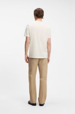 Regular-fit T-shirt in cotton with jeans-button print, Natural