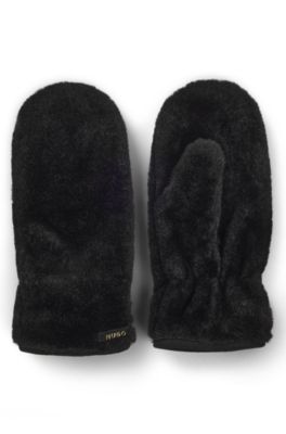 Womenswear gloves with metal logo letters, Black
