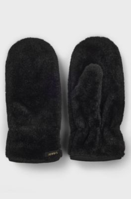 Womenswear gloves with metal logo letters, Black