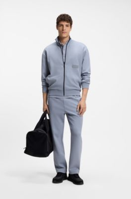 Piqu&eacute; casual trousers with tennis-inspired details, Grey