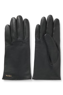Elegant leather gloves with a smooth finish, Black