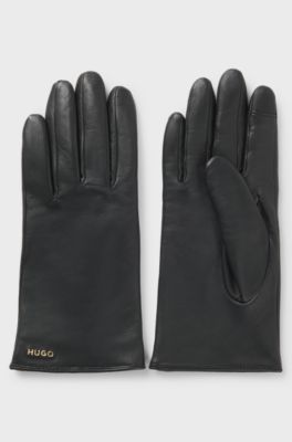 Elegant leather gloves with a smooth finish, Black