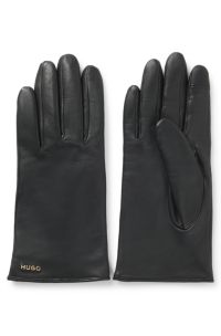 Elegant leather gloves with a smooth finish, Black