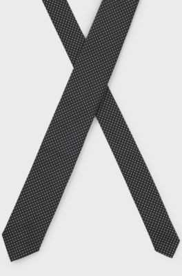 Jacquard-woven silk-blend tie with dot motif, Black