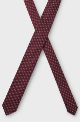 Jacquard-woven silk-blend tie with dot motif, Dark pink