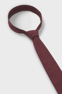 Jacquard-woven silk-blend tie with dot motif, Dark pink