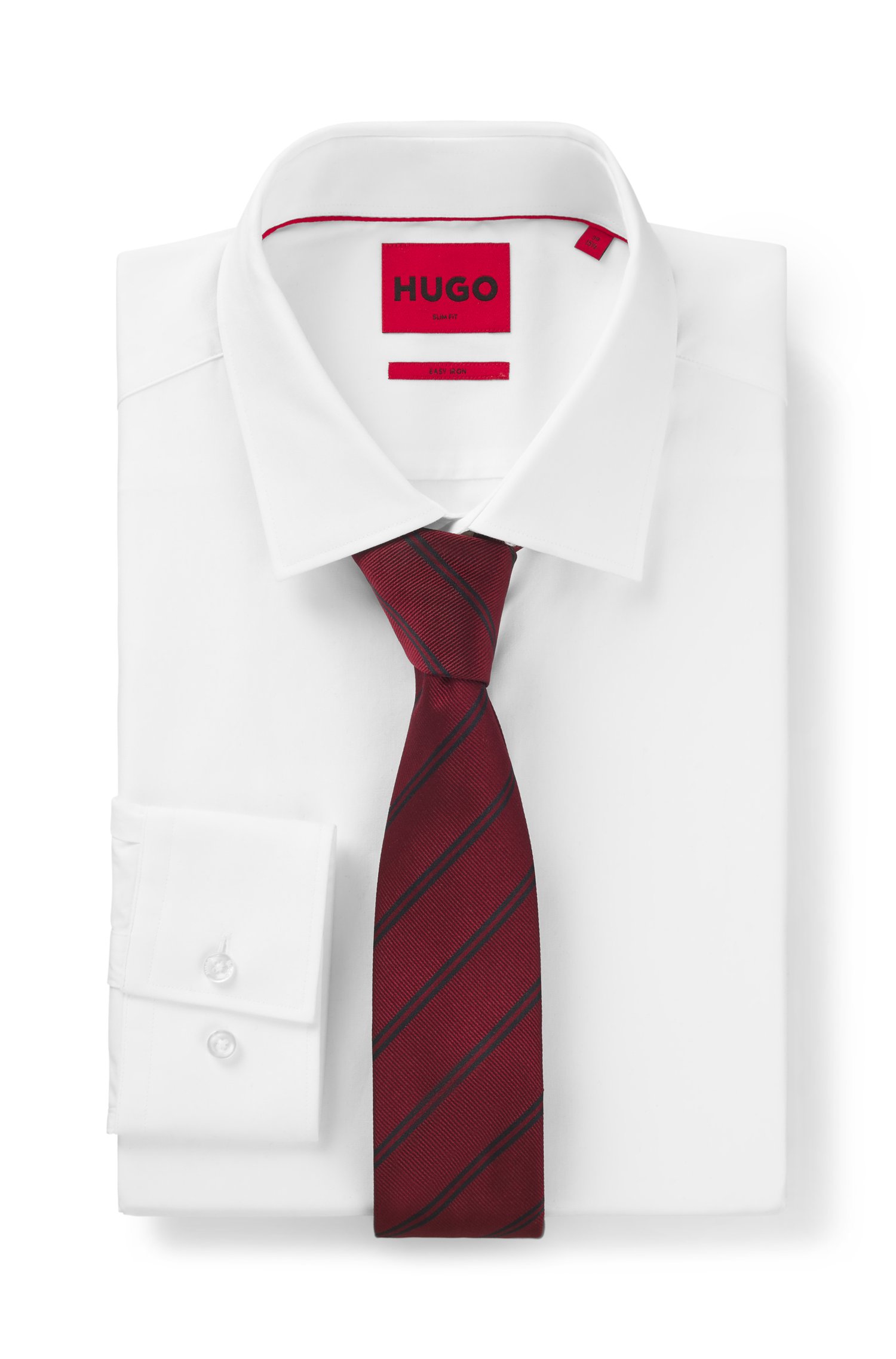 Hugo Modern silk-blend tie with a stripe motif slipsar herr – bild 2