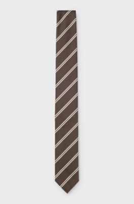 Modern silk-blend tie with a stripe motif, Brown Patterned