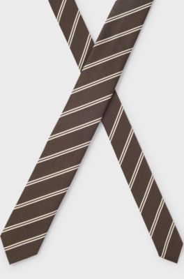 Modern silk-blend tie with a stripe motif, Brown Patterned