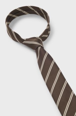 Modern silk-blend tie with a stripe motif, Brown Patterned