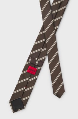 Modern silk-blend tie with a stripe motif, Brown Patterned