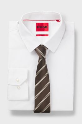 Modern silk-blend tie with a stripe motif, Brown Patterned