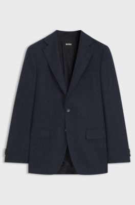 Patterned slim-fit blazer in Italian virgin wool, Dark Blue