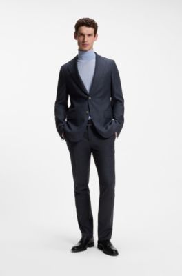 Blazer Slim en laine vierge italienne &agrave; motif, Bleu fonc&eacute;