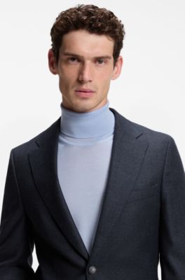 Blazer Slim en laine vierge italienne &agrave; motif, Bleu fonc&eacute;